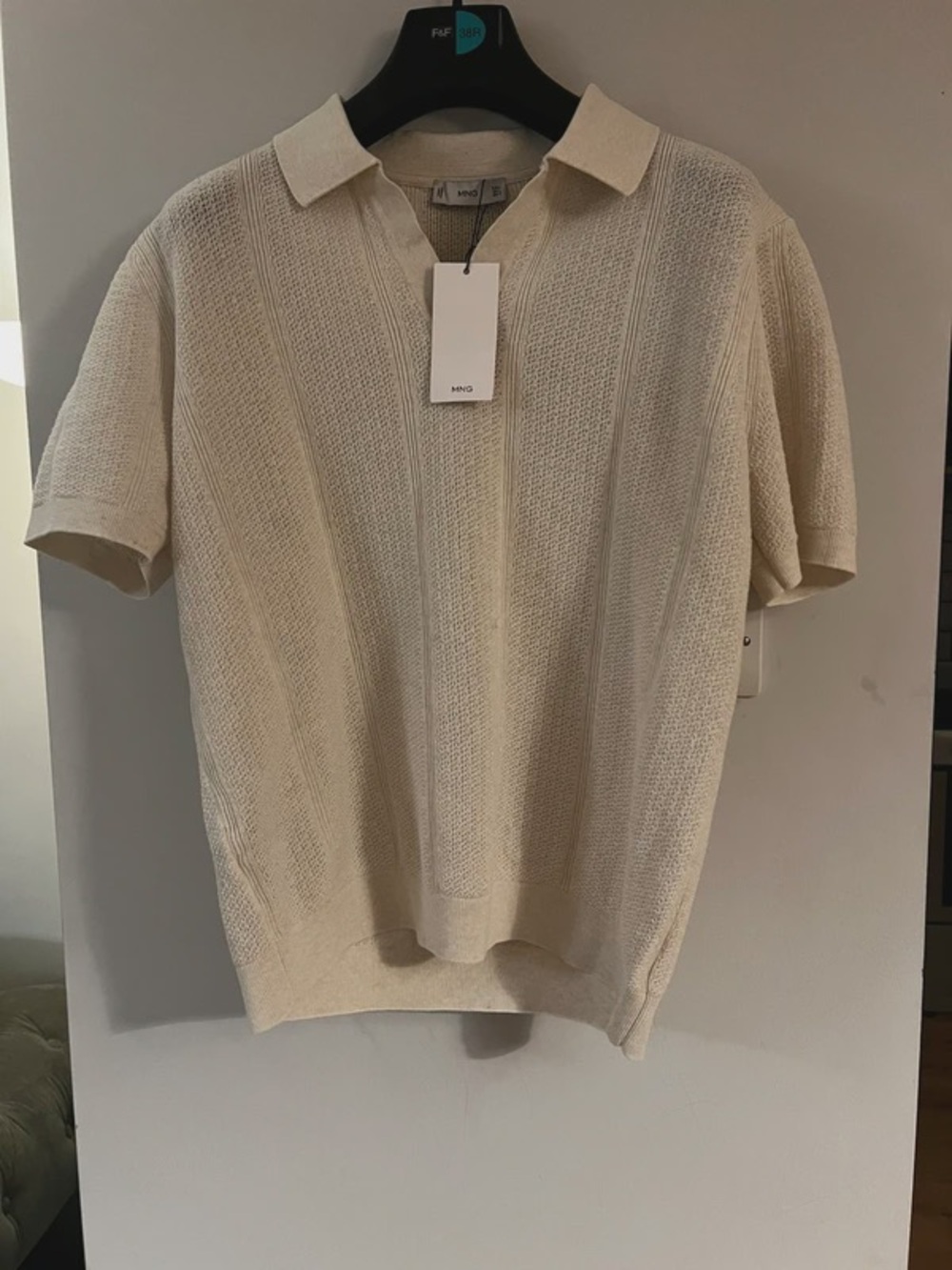 Mango Men’s Cream Textured Knit Polo